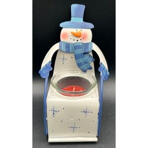 Darice Snowman Metal  Lawn Chair Sled Tealite Candle‎ Holder Winter Decor White